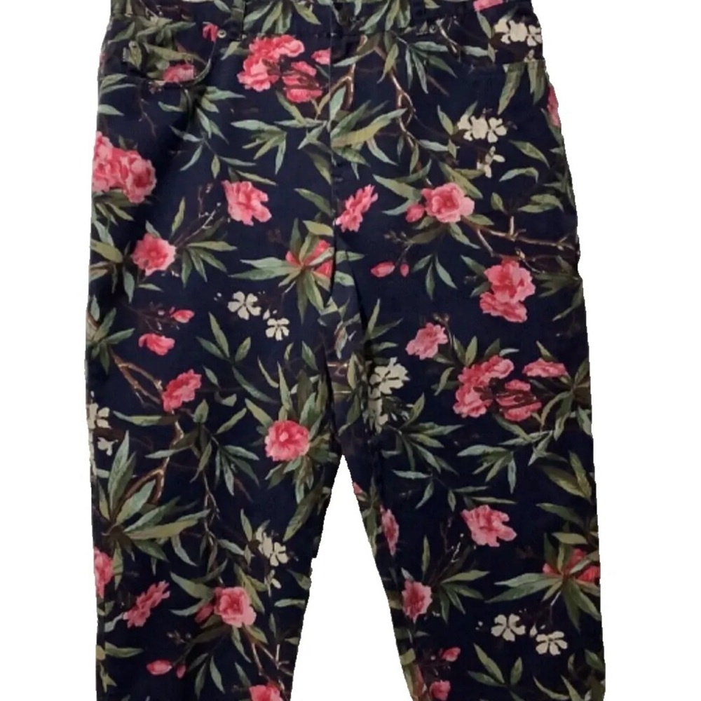 Ralph Lauren Capri Pant Women 16W Floral Cotton High Rise Pockets Multicolored